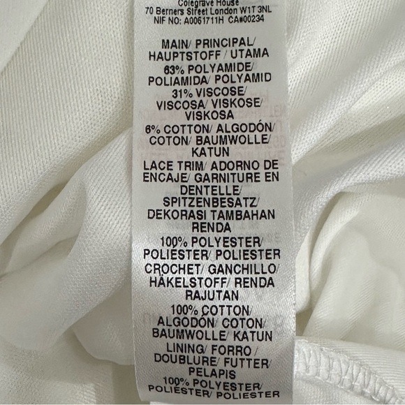 Miss Selfridge White Lace Dress Sleeveless Ruffle Hankerchief Hem - Picture 8 of 9